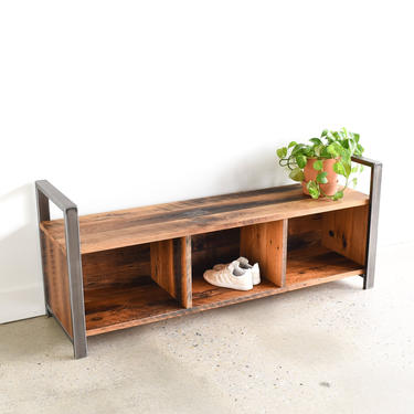 Entryway Storage Bench / Rustic Reclaimed Wood and Steel Leg Bench with Cubby Storage 