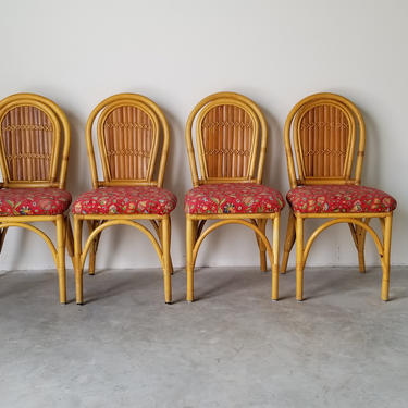 Vintage Balloon Back Bamboo Dining Chairs - Set of 4. 