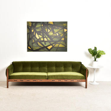 Mid Century Olive Green Brazilian Velvet Sofa