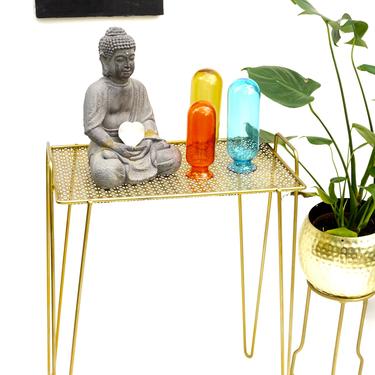 Vintage MCM Gold Metal Hairpin Table | Atomic Era Plant Stand | Record Player Stand| Indoor/Outdoor Versatile Side Table by ELECTRICmarigold
