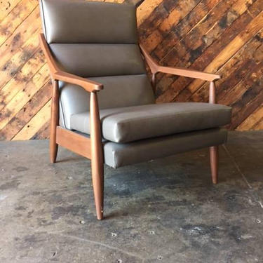 Custom Danish Mid Century Style Vinyl Lounge Chair 