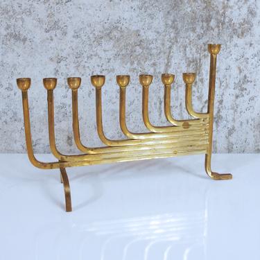 Art Deco Style Brass Menorah - Modernist Chanukah Candle Holder / Hanukkah Lamp 