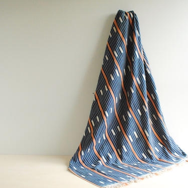 Vintage African Indigo Textile, Indigo Throw Blanket, Indigo Fabric with Blue, Pink, and White Stripes, 60&amp;quot; x 42&amp;quot; Indigo Textile 