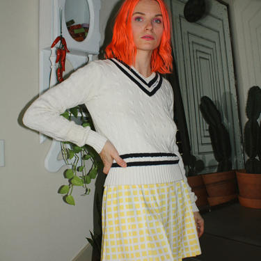 Yellow Squared Pleated Mini Skirt 