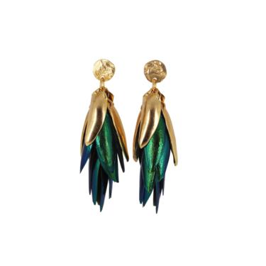 I Can See the Light - Mix Metal and Beetle Wing Earrings 