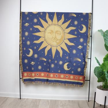 Vintage Celestial Sun and Moon Throw Blanket 