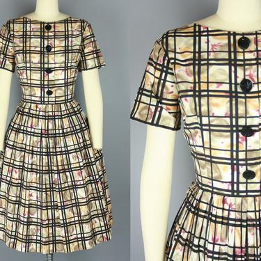 1950s Plaid ABSTRACT Dress | Vintage 50s Mode O' Day Cotton Dress | large 