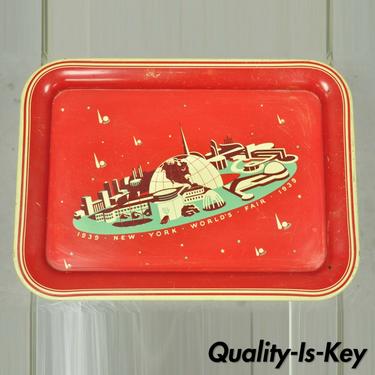 1939 New York World's Fair Red Tole Metal Serving Tray Platter