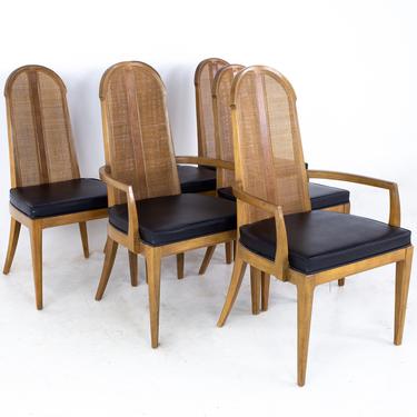 Dillingham Style Mid Century Walnut and Cane Dining Chairs - Set of 6 - mcm 