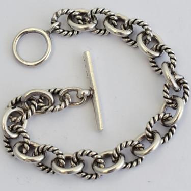 Edgy 90's Beyond Words sterling links rocker bracelet, heavy 925 silver alternating ovals toggle clasp stacking bracelet 