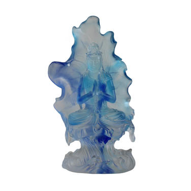 Liuli Glass Crystal Clear Light Blue Guan Yin Bodhisattva Statue cs5073E 