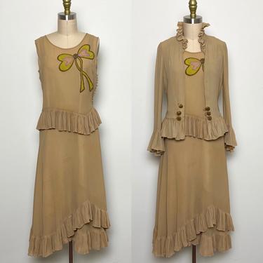 Vintage 1920s 1930s Dress 20s 30s Day Ensemble 3 Piece Jacket Slip 