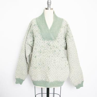 1970s Wool Sweater Sage Green Oversized Knit L 