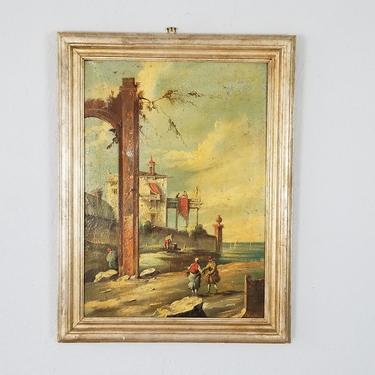 Late 20th Century Classical Roman Ruins Landscape Oil on Canvas Painting, Signed 