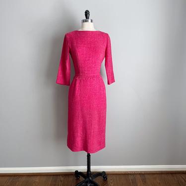 Vintage 50s Pink Wool Wiggle Dress 