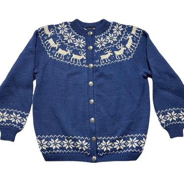 Vintage Women's OSLO SWEATER SHOP Norwegian Cardigan ~ M to L ~ Fair Isle / Reindeer / Snowflake Sweater ~ Made in Norway 