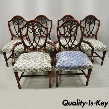 Hepplewhite Mahogany Prince of Wales Plume Shield Back Dining Chairs - Set of 6
