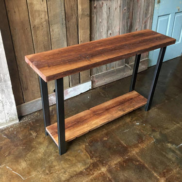 Industrial Console Table made with Reclaimed Wood, Entryway Hall Table w/Lower Shelf 