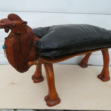 Mid Century Hand Carved Camel Saddle Ottoman Bench Foot Stool 1599