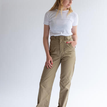 Vintage 28 Waist Army Tan High Waist Pants | Cotton Poly Utility Pant | Beige Khaki Fatigue pants | slim Army Trouser | Made USA 