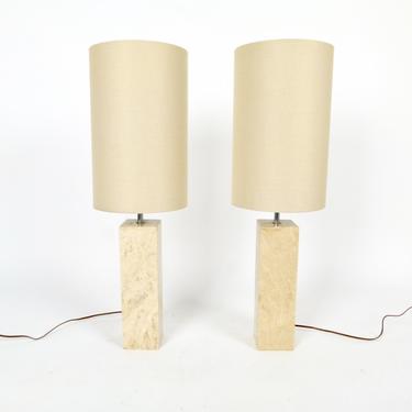 Pair of Marble Column Table Lamps