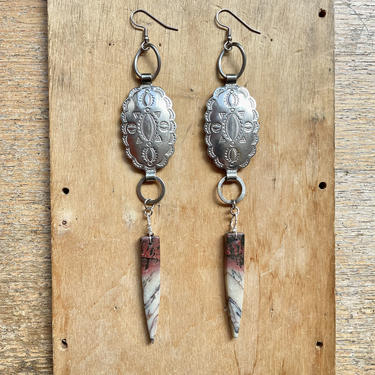 Large Silver Concho Earrings Jasper Jewelry Bohemian Gifts for Women 