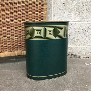 Vintage Wastebasket Retro 1950s Harvell + Mid Century Modern + Bathroom Trashcan + Gold and Green + Printed + Garbage Bin + Home Decor 