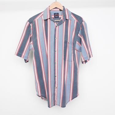 vintage 1990s collared grey & white short sleeve boxy vintage shirt -- size small men's vintage 