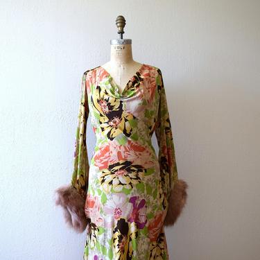 1930s silk gown . vintage 30s floral print dress 