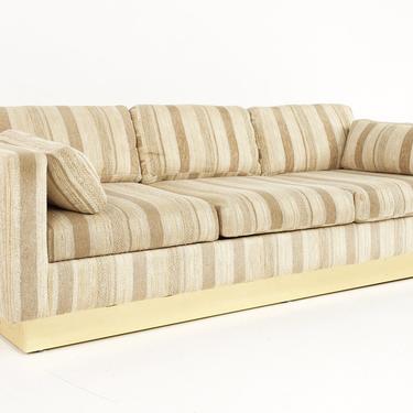Milo Baughman Style Mid Century Brass Base Sofa - mcm 