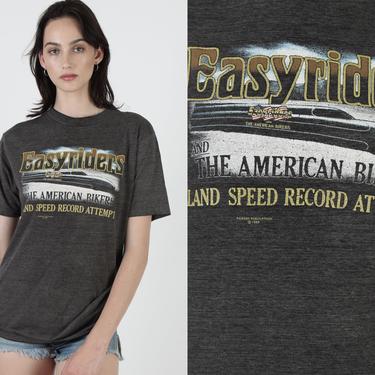 Vintage 80s 3D Emblem Easyriders T Shirt / 1986 The American Bikers Tee / THIN Motorcycles Land Speed Record Attempt Shirt Large L 