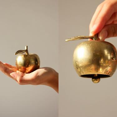 Vintage 70s Brass Apple Bell | School Teacher, Gift, Mid Century, Minimalistic, Rustic Home, Fruit Decor, Home Decor | 1970s Brass Bell 