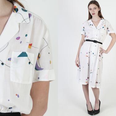 Abstract Mobile Dot Print Dress / Thin White Simple Secretary Mini Dress / Collared New Way Printed Dress 