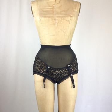 Vintage 60s underwear | Vintage black lace panties | 1960s Olga girdle with garters 