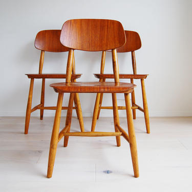 3 Mid Century Modern Stolar Nesto Plywood Teak Chairs Made in Sweden 