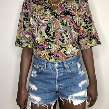  Vintage 60s Psychedelic Print Polo Collar Top
