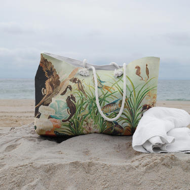 Fish Sea Horse Tote Weekender Bag ~ &quot;Under The Sea&quot; Vintage Print ~ Art Beach Tote Bag ~ Fish Print ~ Nautical Beach Wear ~ Seahorse Fishes 