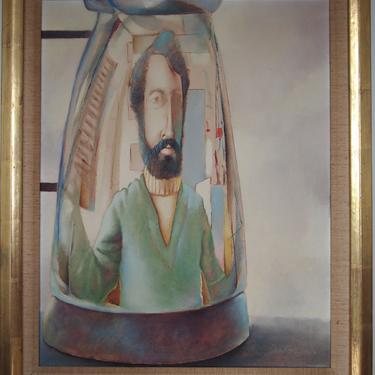 Original ALFIO BONANNO Surrealist Portrait PAINTING 19x23&amp;quot; Oil / Canvas, Vintage Mid-Century Modern Art expressionist eames knoll era 