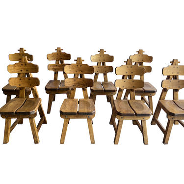 Set of 8 Chalet Oak Dining Chairs, France, 1950’s