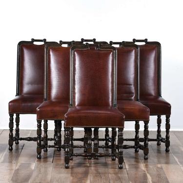 Set Of 6 Custom Art Deco Stretcher Base Dining Chairs