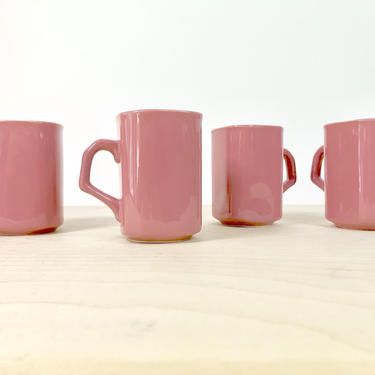 Vintage 80's Handmade Muave Coffee Mugs, Set of 4 Square Shaped Coffee Mugs 