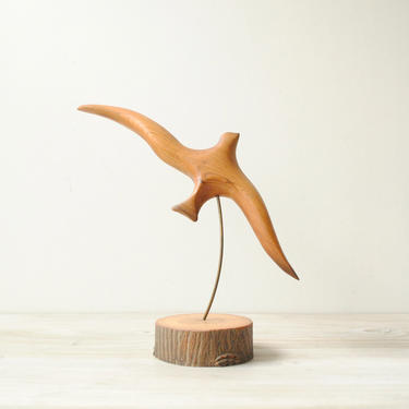 Vintage Wood Bird Figurine, Mid Century Wood Bird Figurine, Flying Bird Sculpture, Bird Statue 