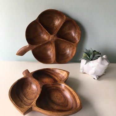 Serving Bowls partitioned Teak Monkey pod Wood Bowls, Lathed Bowls, carved wood bowls, snack bowl tray 
