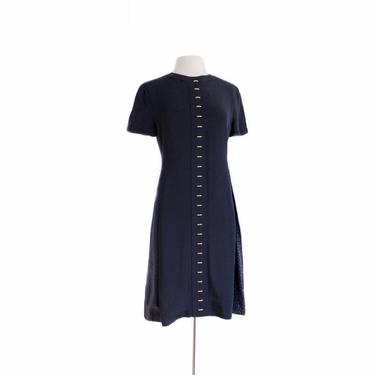 Vintage 90s GENNY Designer Italian navy dress/ dark blue dress/ paisley and dotted diamond panels 