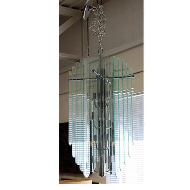 Contemporary Large Tiered Glass & Chrome Hanging Ceiling Chandelier by Luminaire 