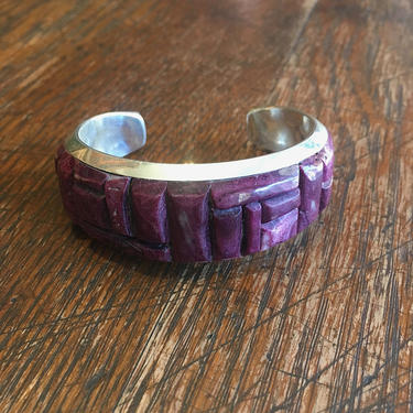 RGB Rickell and Glendora Booqa Purple Spiny Oyster Silver Cuff | Zuni Inlay Sterling Bracelet | Native American Southwestern Boho Jewelry 