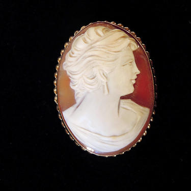 Vintage Cameo /14k Gold 1/20 G.F. Carved Shell Cameo Brooch Pin Pendant Ladies Portrait AMCO/ timeless 