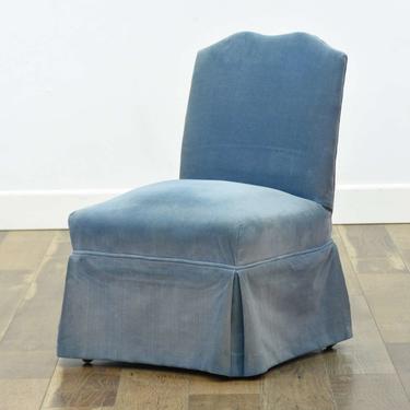 Powder Blue Velour Slipper Chair W Skirt