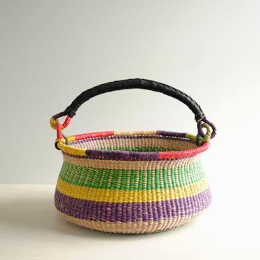 Vintage African Bolga Basket, Market Tote Bag, Woven Straw Bag, Farmer's Market Bag 