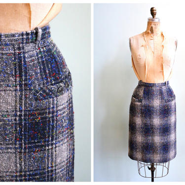 Vintage 1950's Rainbow Speckled Plaid Skirt | Size Extra Small 